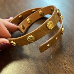 Tory Burch leather and gold wrap bracelet